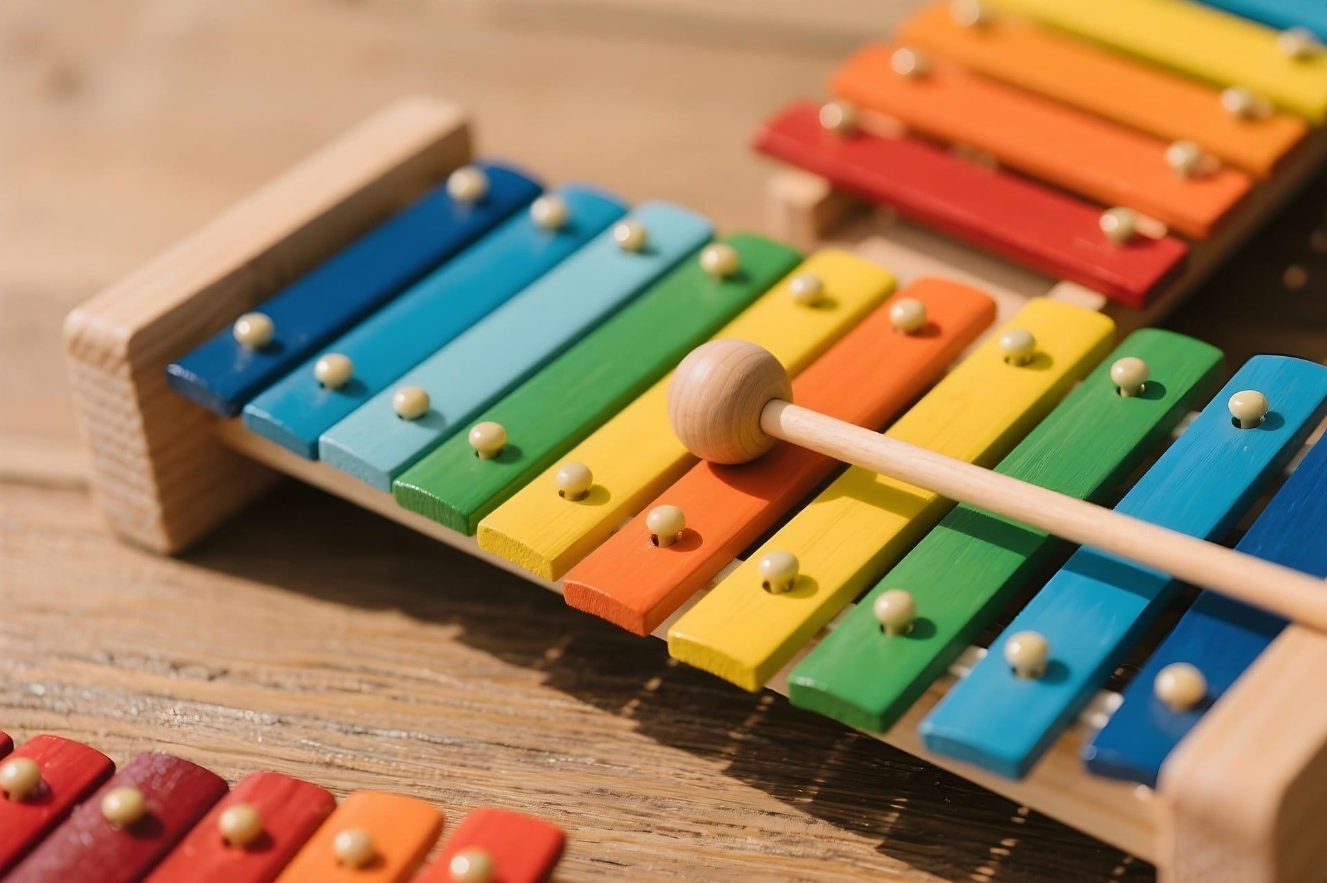 Colorful classroom xylophones and handbells